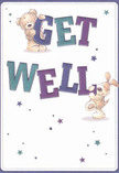 Radiating playful optimism, this get well card features two endearing companions-a sweet teddy bear and a floppy-eared puppy-balancing and holding vibrant, oversized letters that deliver their message with joyful energy. The hues of indigo and teal jump from the clean, creamy background, reminiscent of the lively tones Bromley Common Florist is known for in their cheerful arrangements. Flecks of starlight in purples and blues scatter across the card, infusing it with an extra layer of whimsical hope, much like watching the first evening stars flicker above Bromley Common's leafy streets. The detailed illustrations capture the cozy fluff of the bear and the gentle textures of the puppy's fur, evoking the reassuring touch of a comforting friend or a fresh bouquet delivered to a neighbour's door. There's a tangible sense of movement and fun as the animals interact with the bold, celebratory typography, transforming a simple message into an uplifting moment. The white background conjures feelings of freshness and renewal, akin to a cool breeze on a local park stroll. Altogether, this card becomes a heartfelt conduit of comfort, perfectly suited to accompany flowers sent with love from the heart of Bromley Common, delivering encouragement and kindness to anyone in need of a pick-me-up.